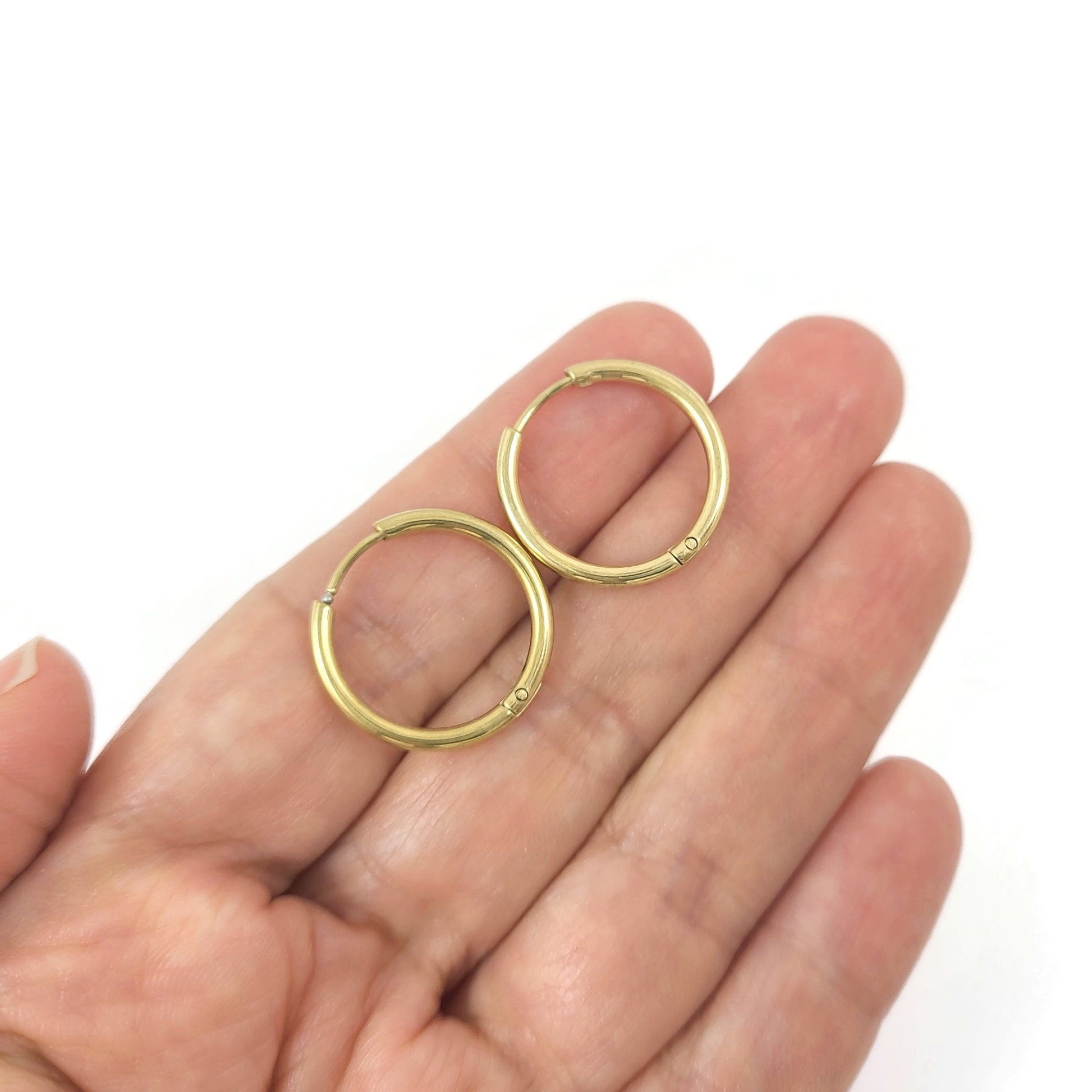 Gold stainless steel earring hoops, Hypoallergenic earring findings, Gold plated huggie hoops, 4 sizes available