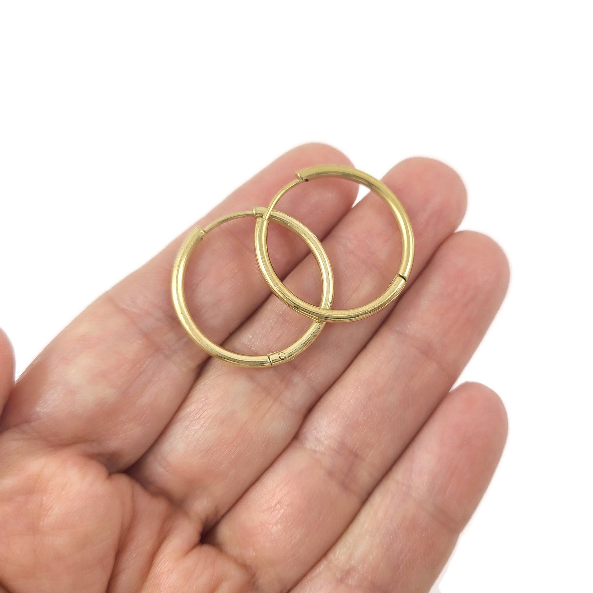 Gold stainless steel earring hoops, Hypoallergenic earring findings, Gold plated huggie hoops, 4 sizes available
