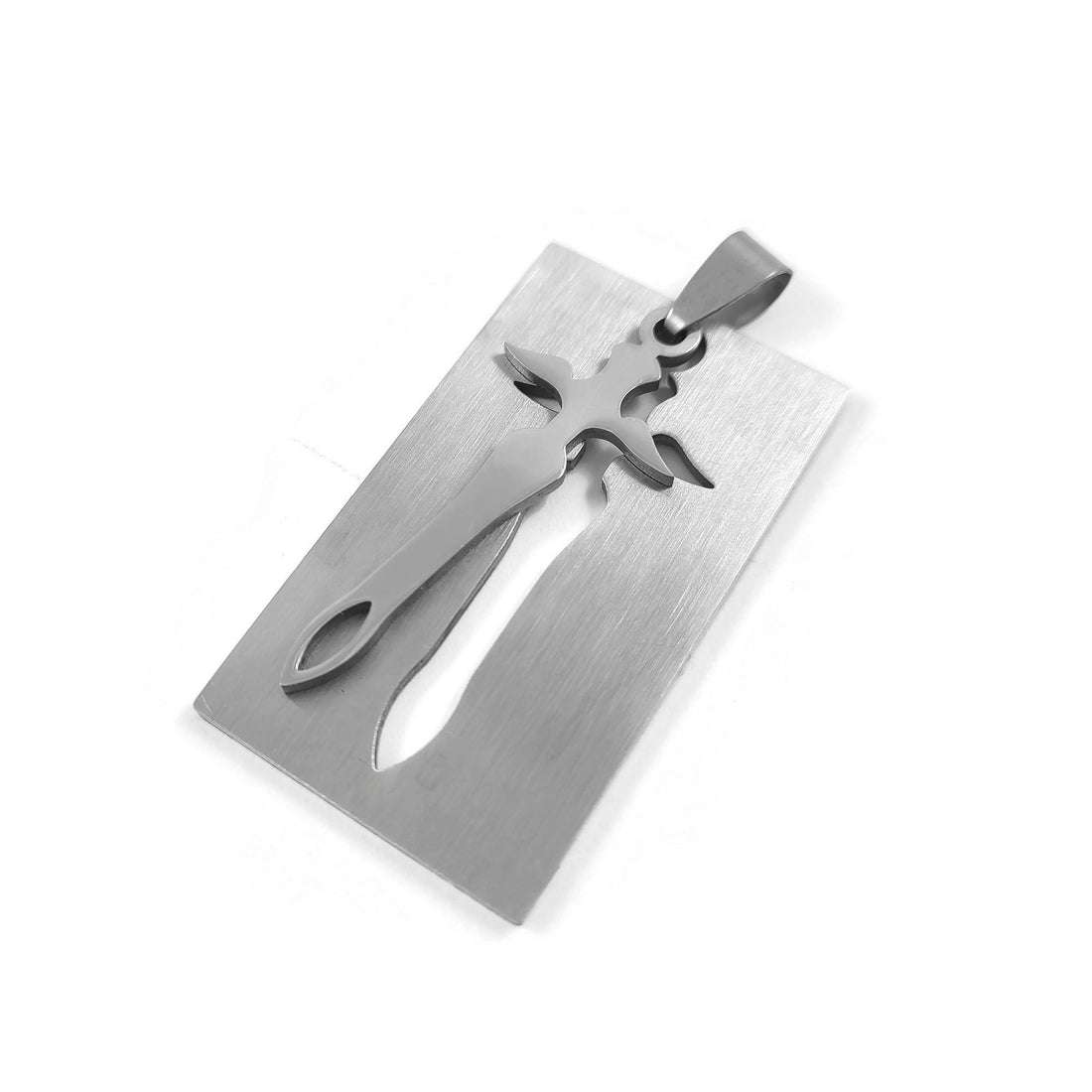 Silver sword pendant, Tarnish-free stainless steel, DIY men tag necklace making part