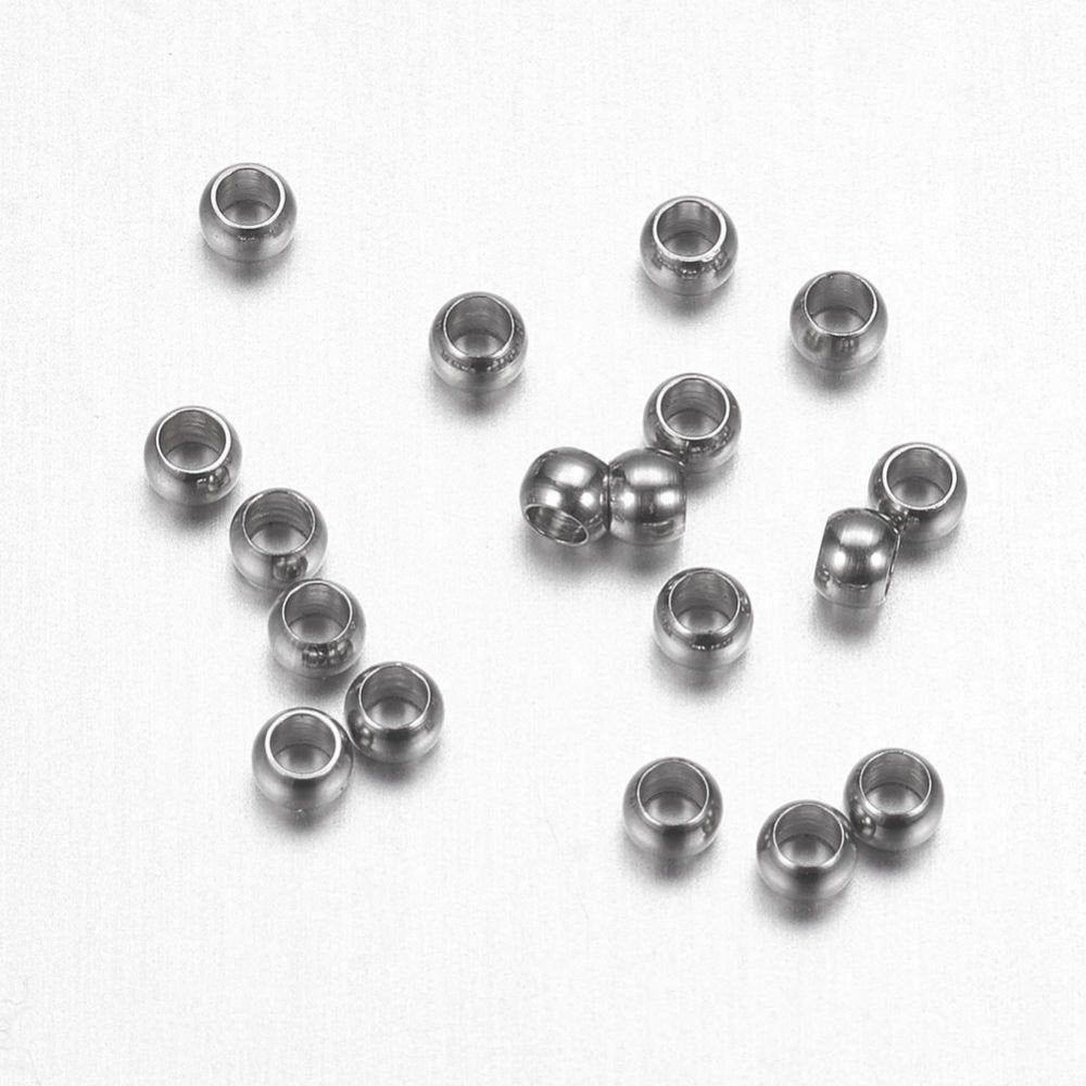 Surgical stainless steel crimp beads, Hypoallergenic jewelry making findings, Gold silver rondelle