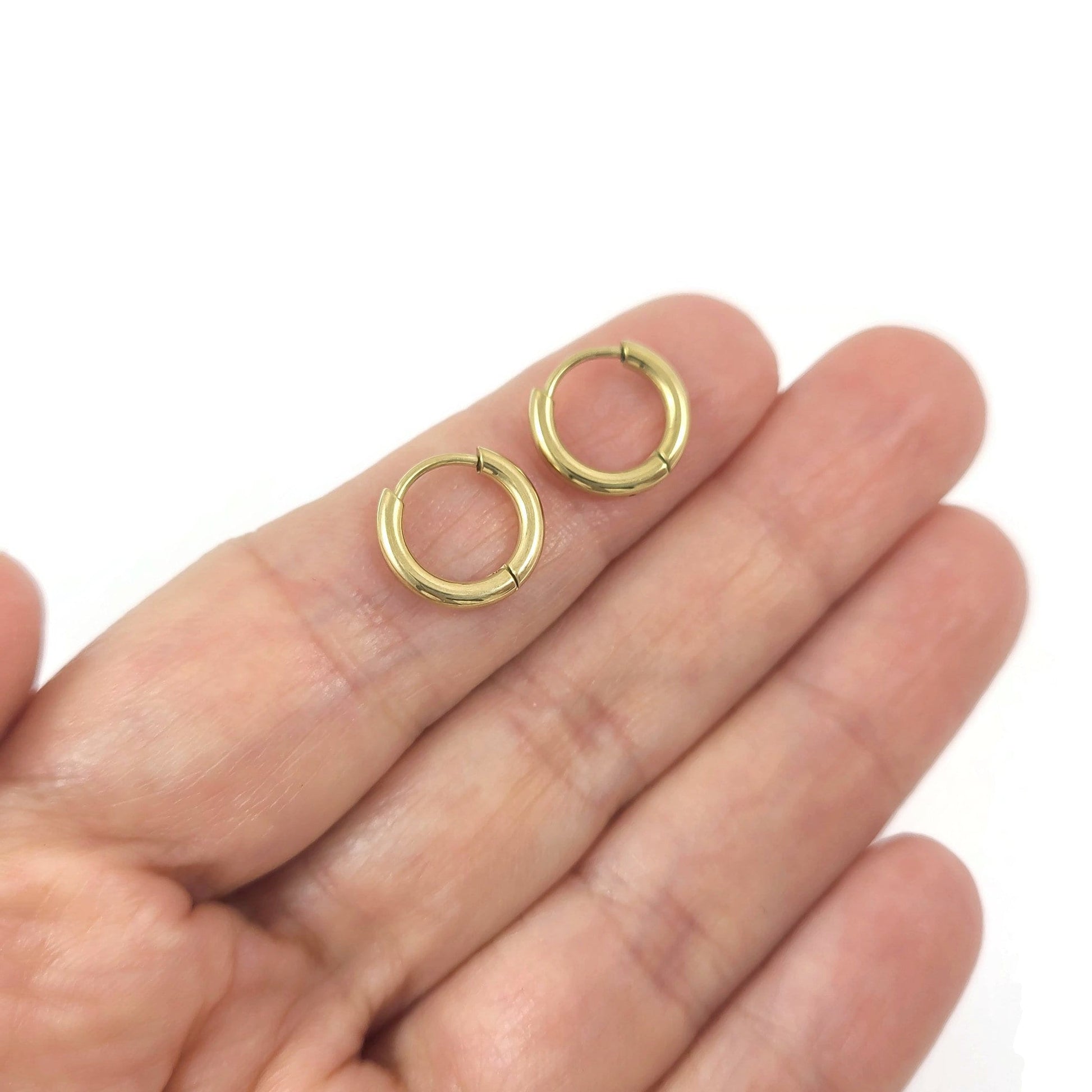 Gold stainless steel earring hoops, Hypoallergenic earring findings, Gold plated huggie hoops, 4 sizes available