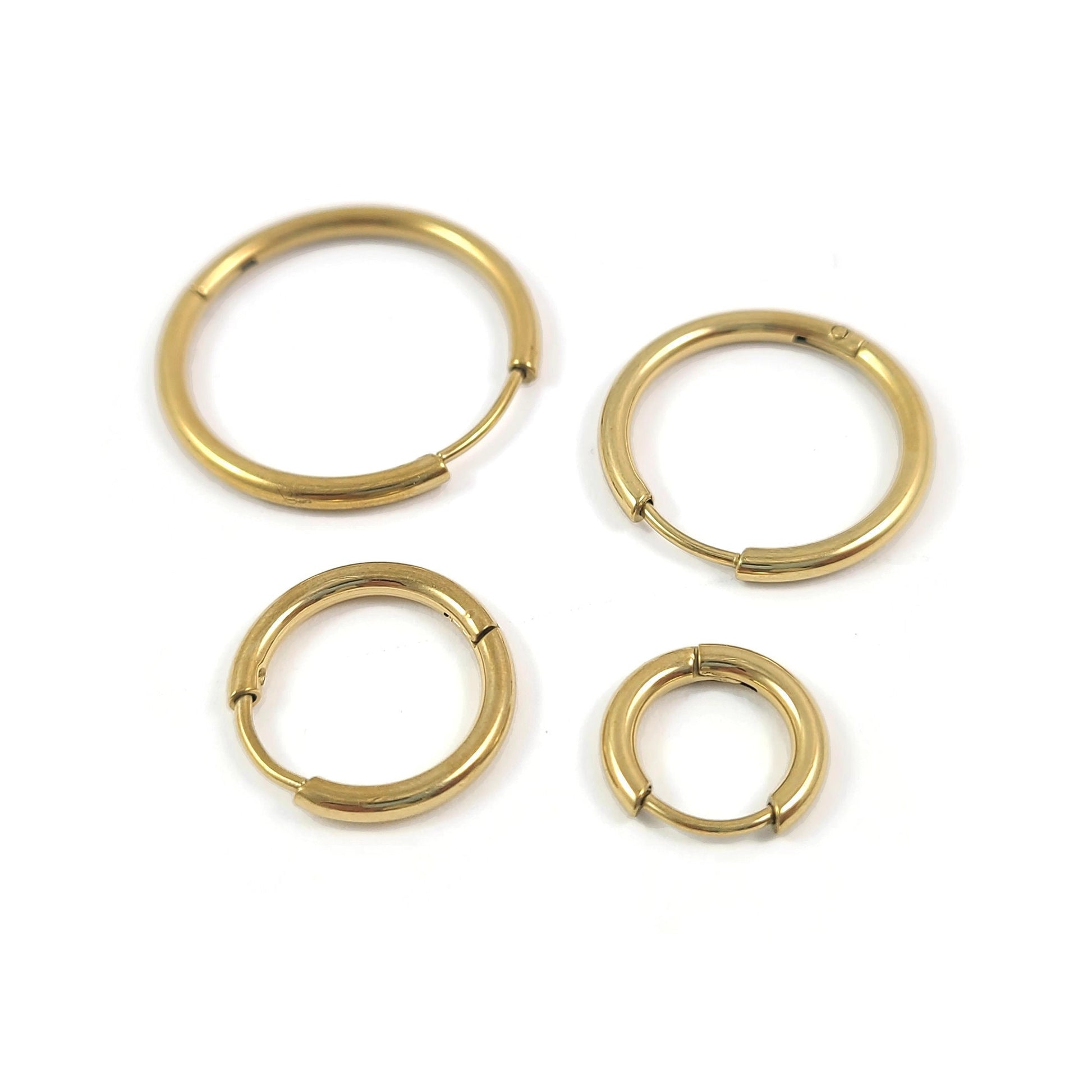 Gold stainless steel earring hoops, Hypoallergenic earring findings, Gold plated huggie hoops, 4 sizes available
