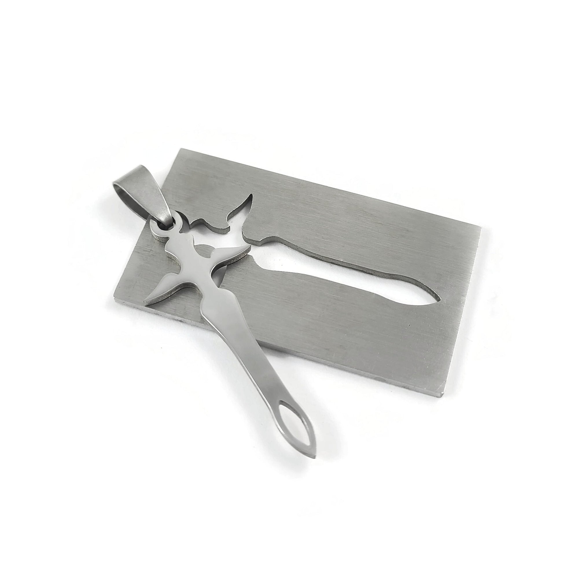 Silver sword pendant, Tarnish-free stainless steel, DIY men tag necklace making part