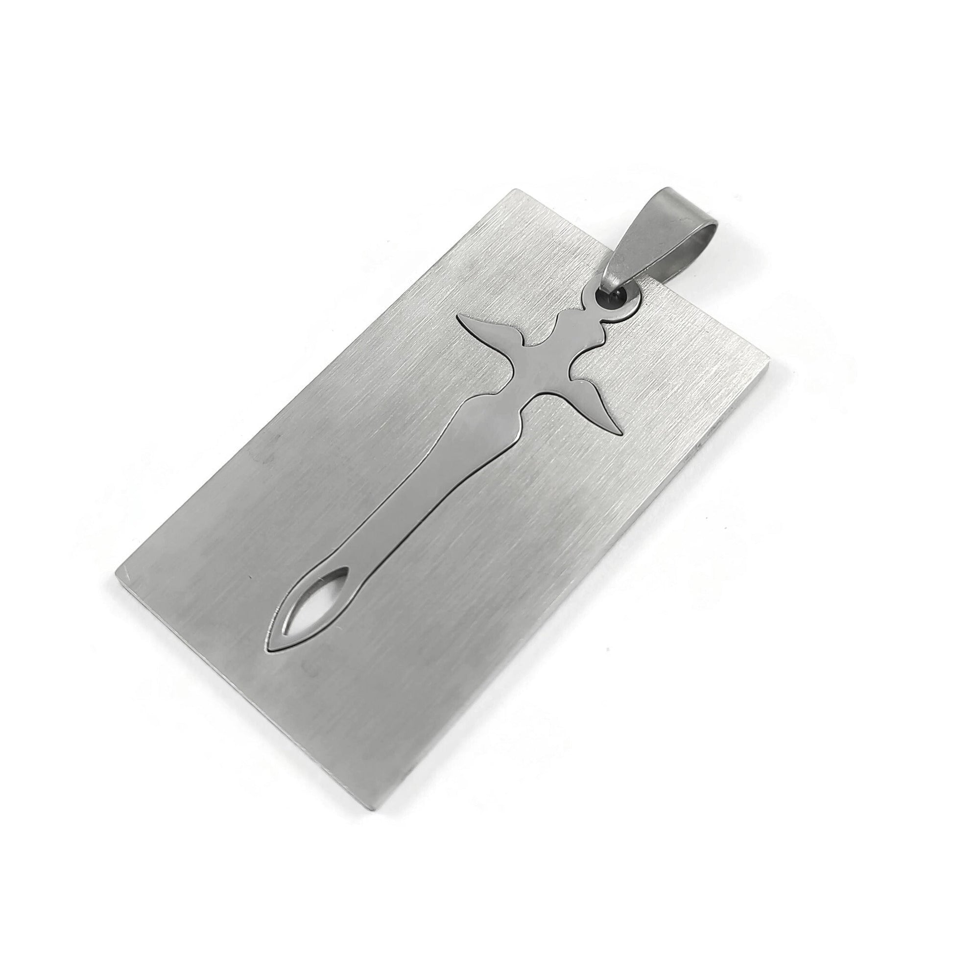 Silver sword pendant, Tarnish-free stainless steel, DIY men tag necklace making part