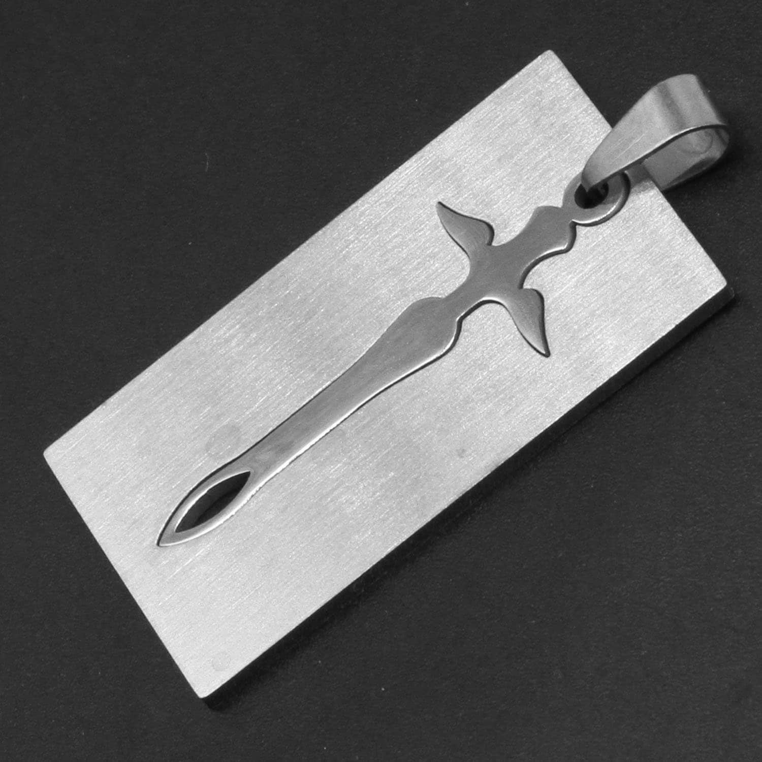 Silver sword pendant, Tarnish-free stainless steel, DIY men tag necklace making part