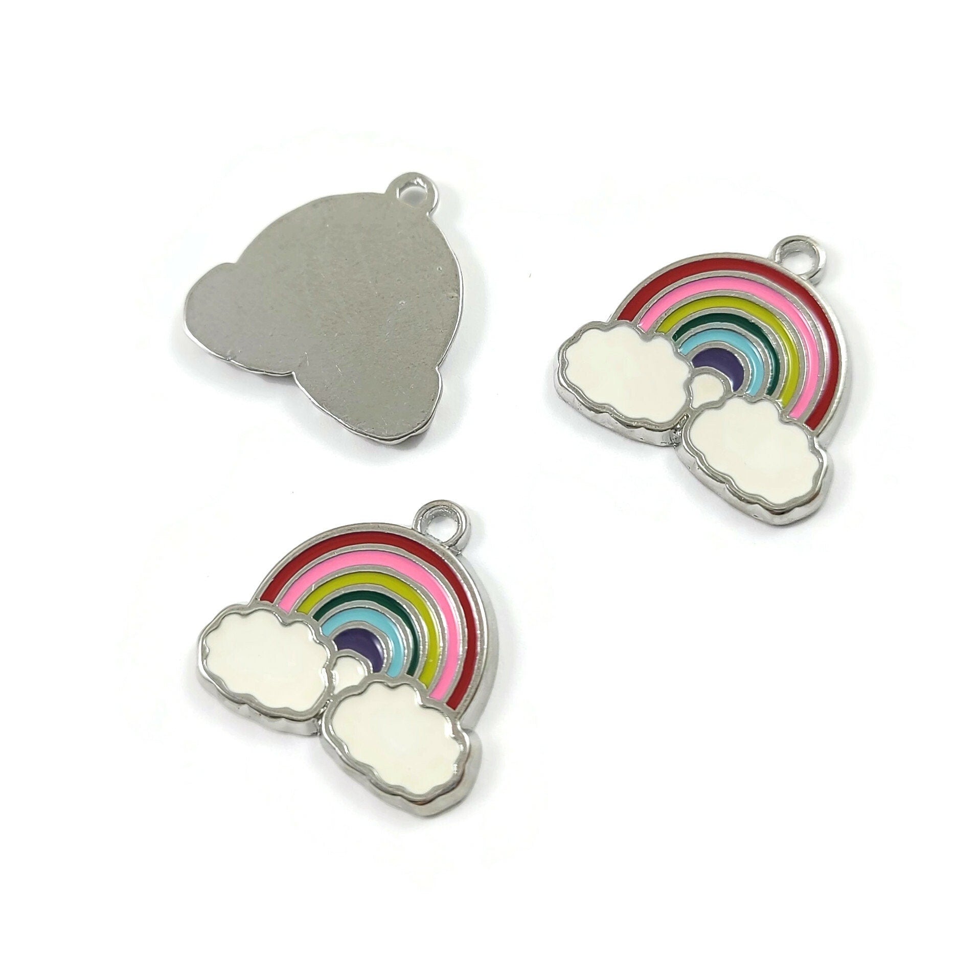 5 rainbow enamel charms, Nickel free metal pendants, Cute pendants for jewelry making