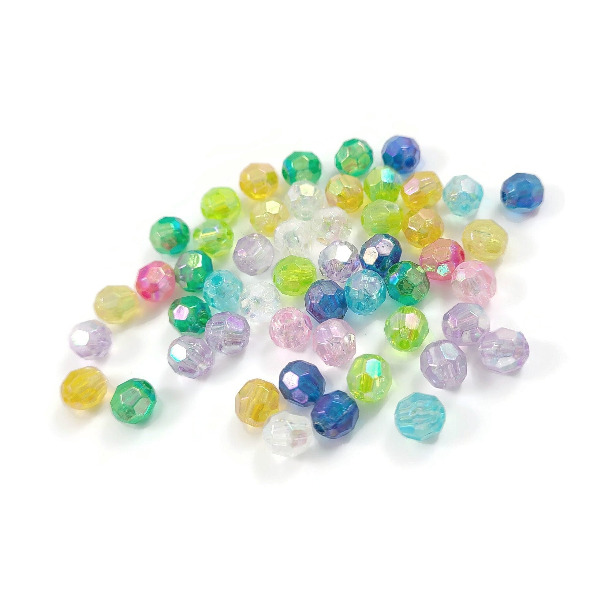 50 mixed transparent pearly faceted beads, Assorted 6mm plastic beads for jewelry making