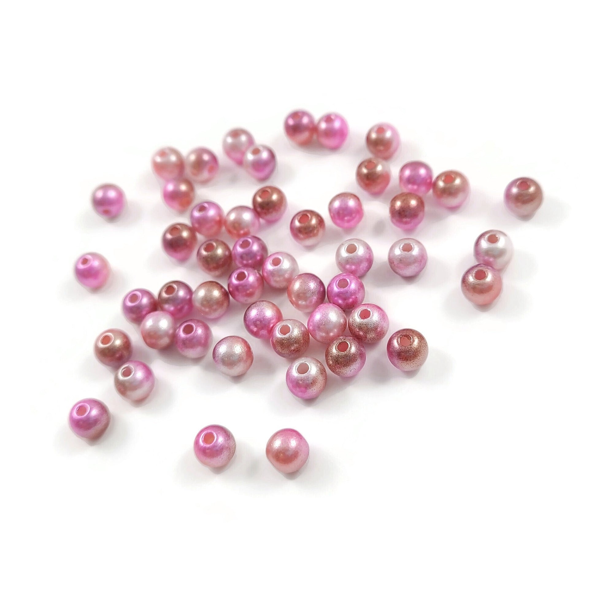 50 Pink pearly gradient beads, Assorted 6mm plastic beads for jewelry making