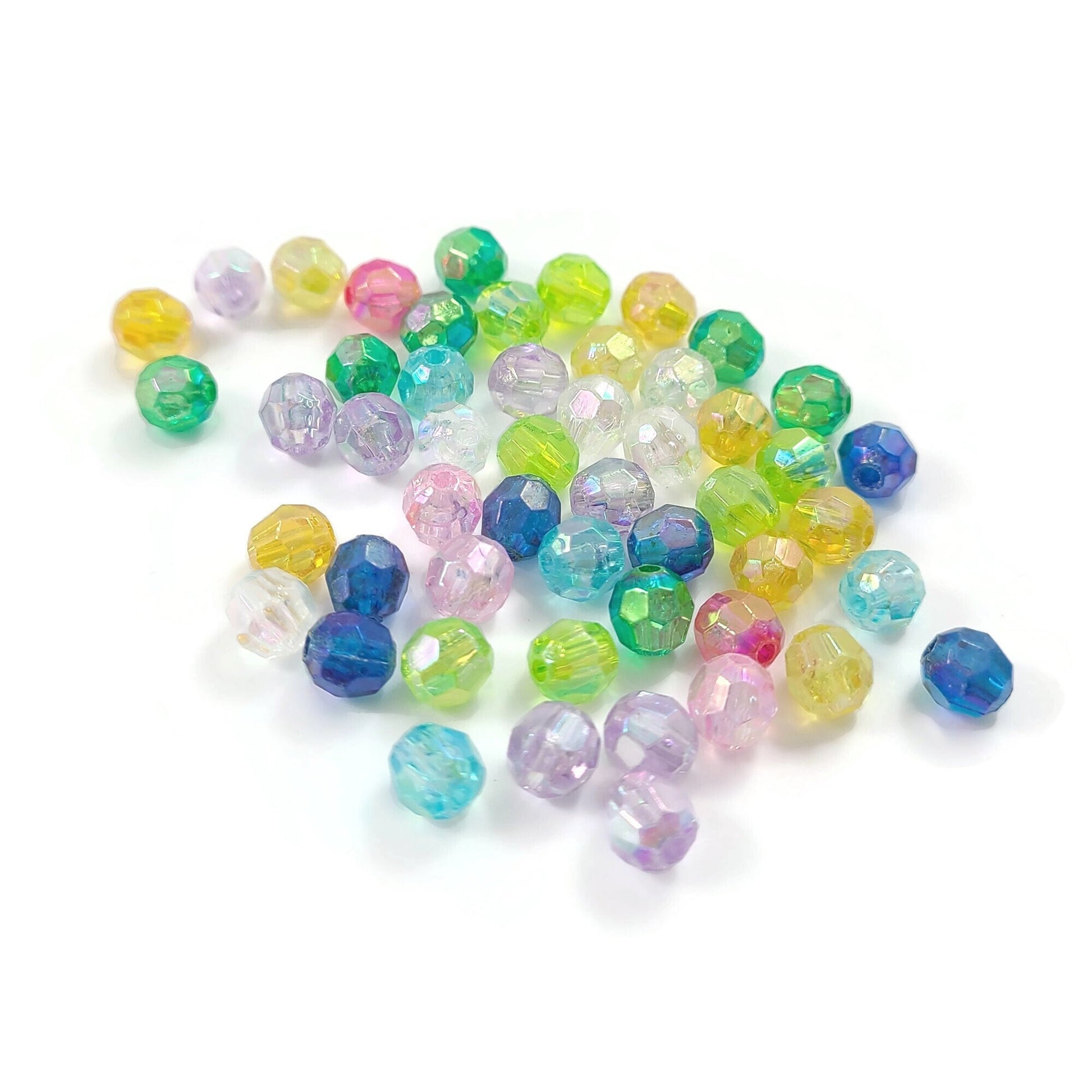 50 mixed transparent pearly faceted beads, Assorted 6mm plastic beads for jewelry making