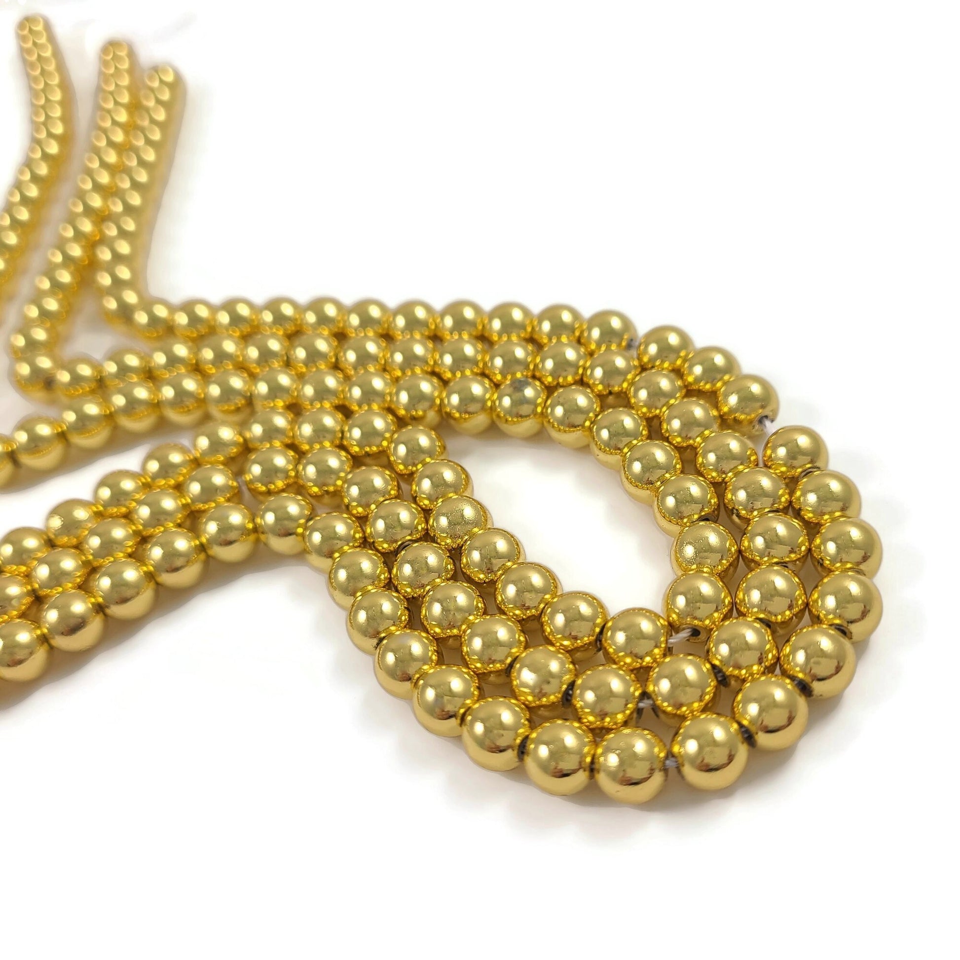Gold hematite beads, Grade AAA, Long-lasting plated, 4mm, 6mm, Round gemstone beads, Jewelry making supplies