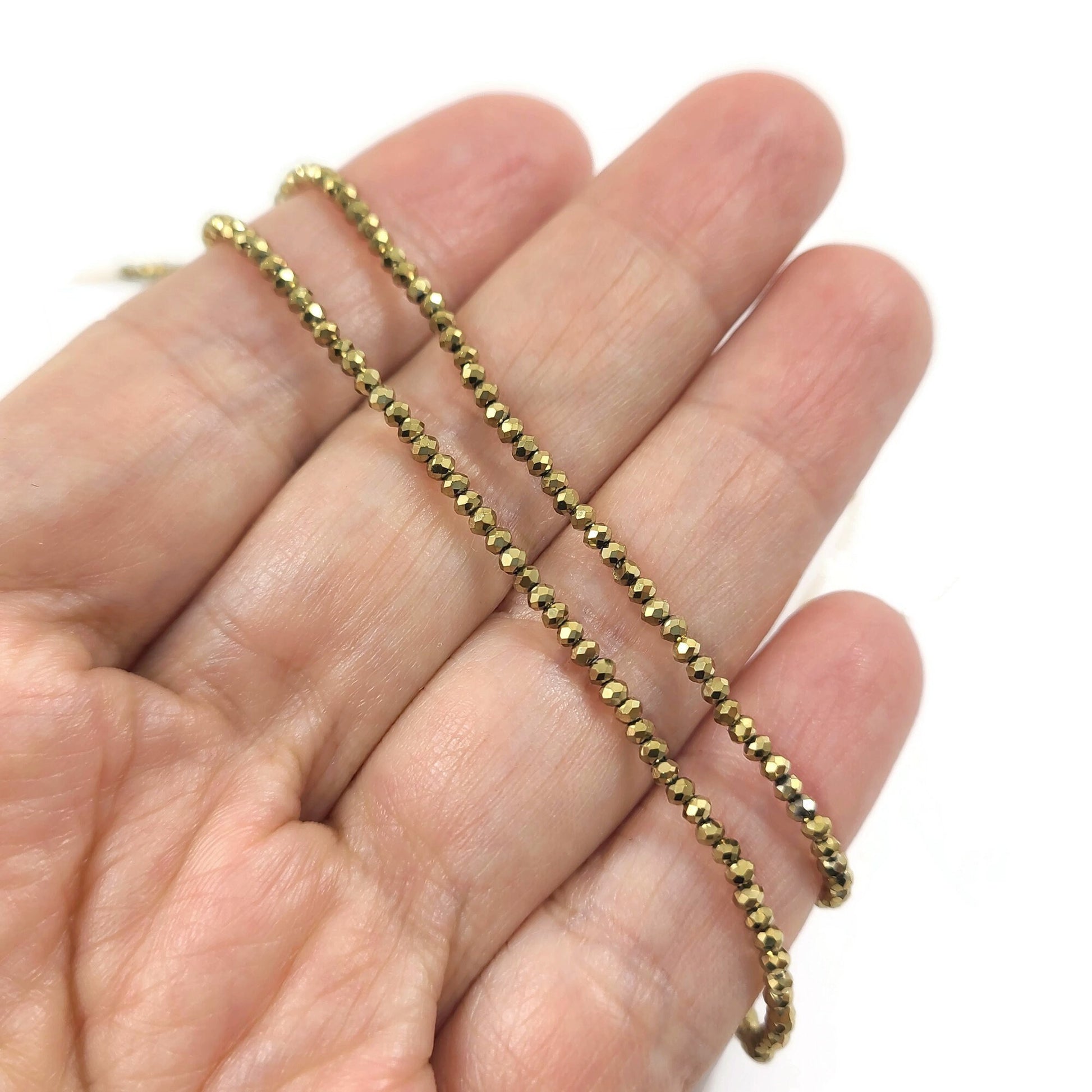 Tiny faceted beads 2mm, Gold metallic seed bead, Jewelry making glass beads