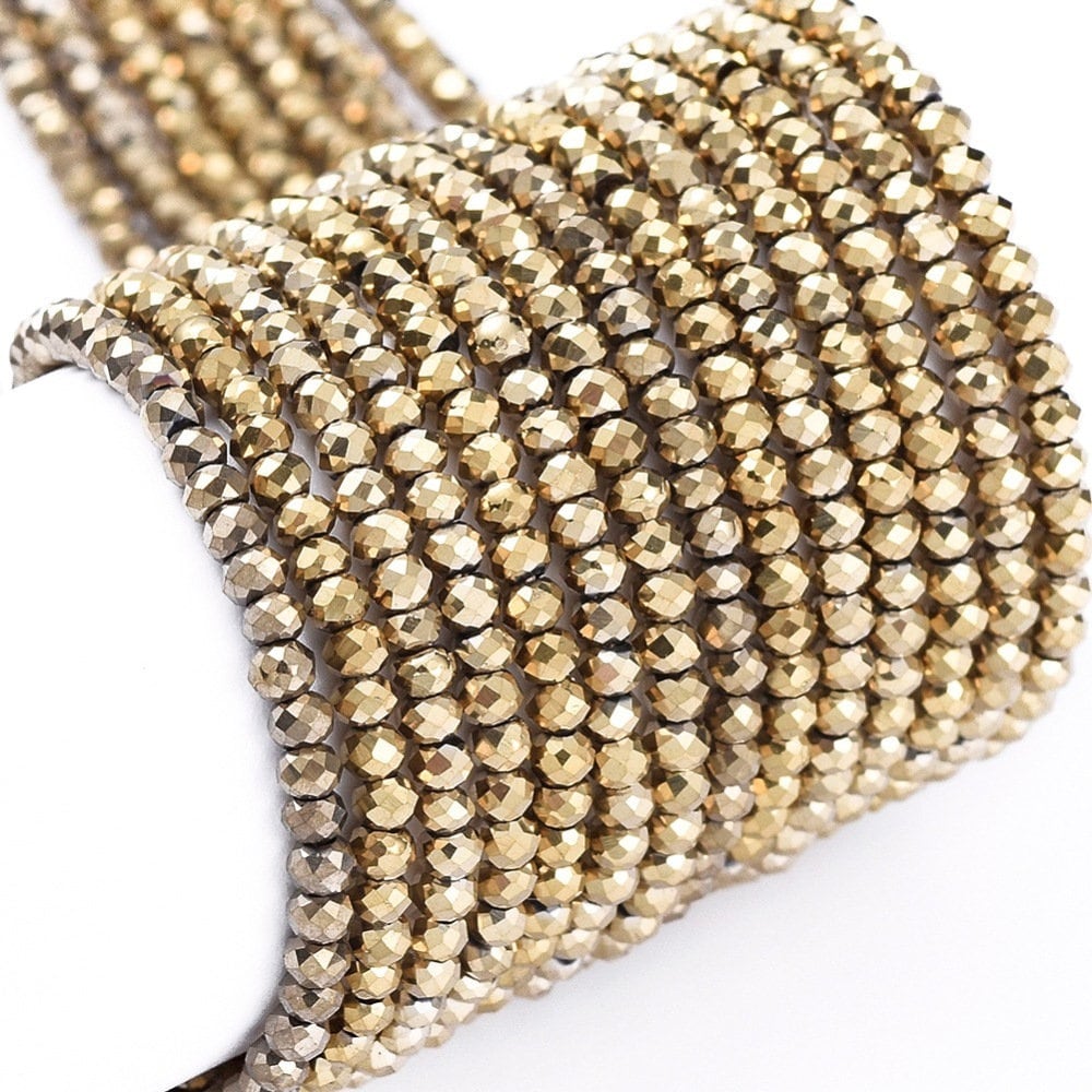 Tiny faceted beads 2mm, Gold metallic seed bead, Jewelry making glass beads