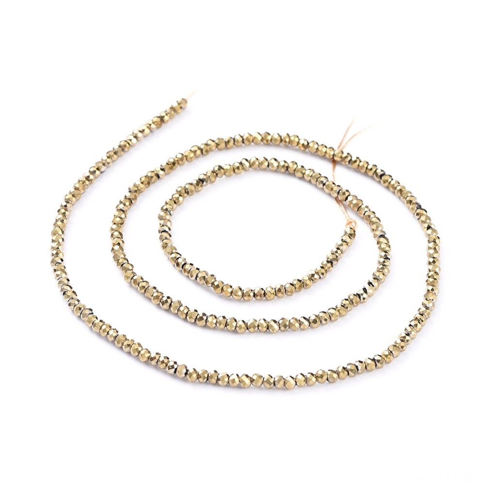 Tiny faceted beads 2mm, Gold metallic seed bead, Jewelry making glass beads