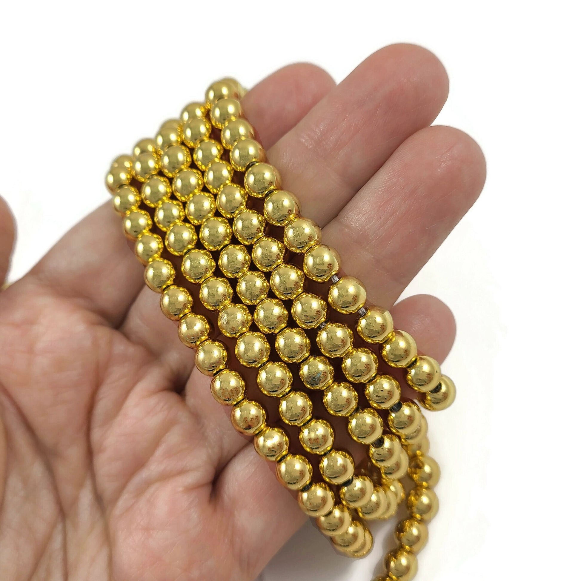 Gold hematite beads, Grade AAA, Long-lasting plated, 4mm, 6mm, Round gemstone beads, Jewelry making supplies