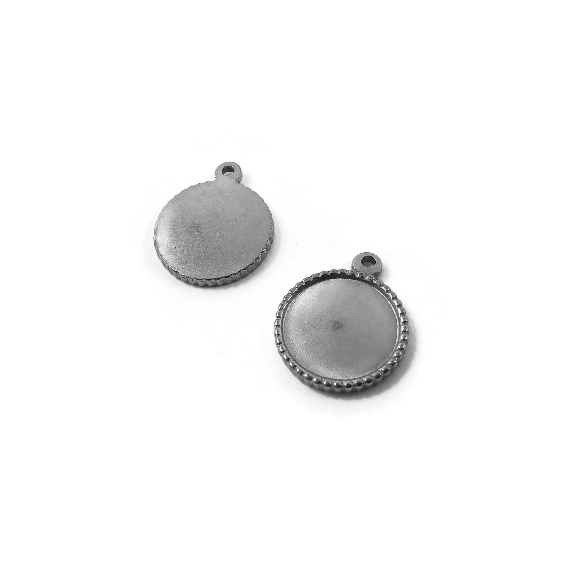 Stainless steel pendant cabochon settings, 14mm tray bezel for necklace making