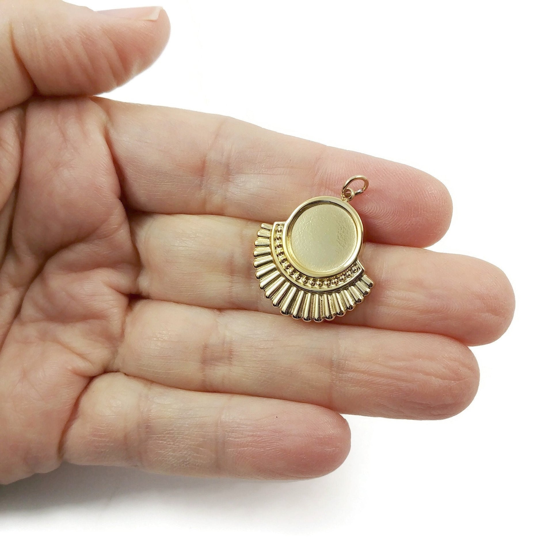 14K gold plated pendant, Stainless steel cabochon setting, Jewelry making supplies