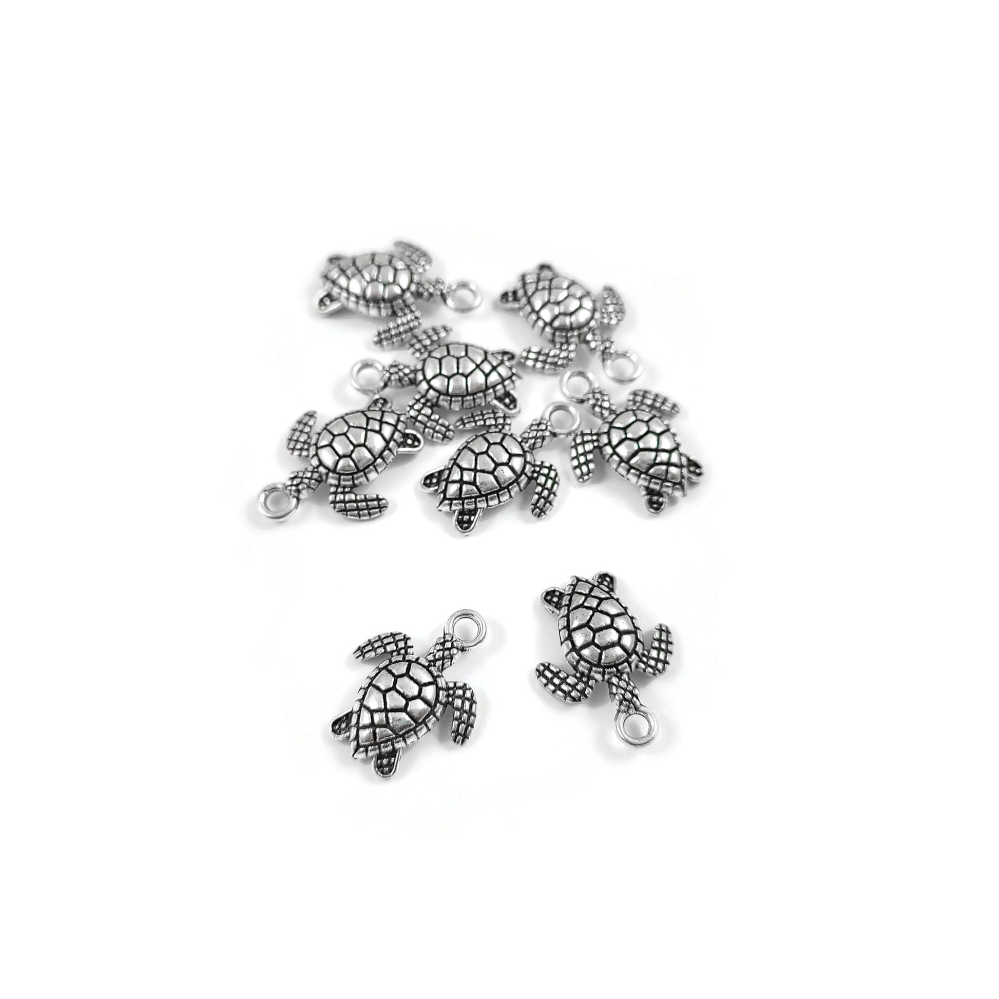 Cute sea turtle charms, 16mm nickel free metal pendants, Hypoallergenic jewelry making