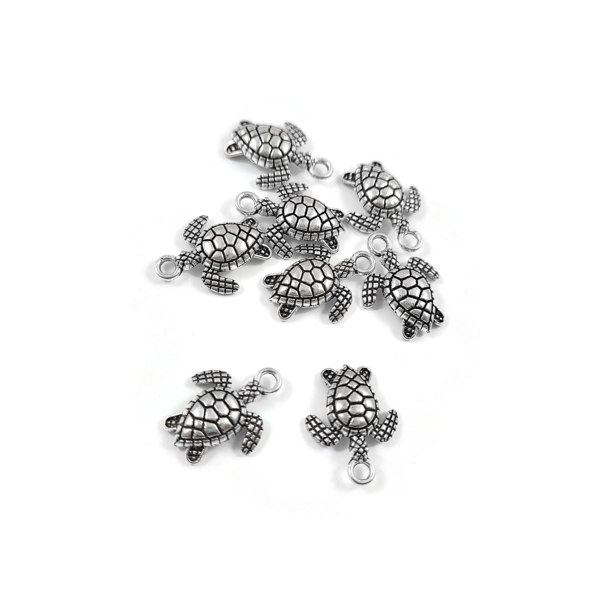 Cute sea turtle charms, 16mm nickel free metal pendants, Hypoallergenic jewelry making
