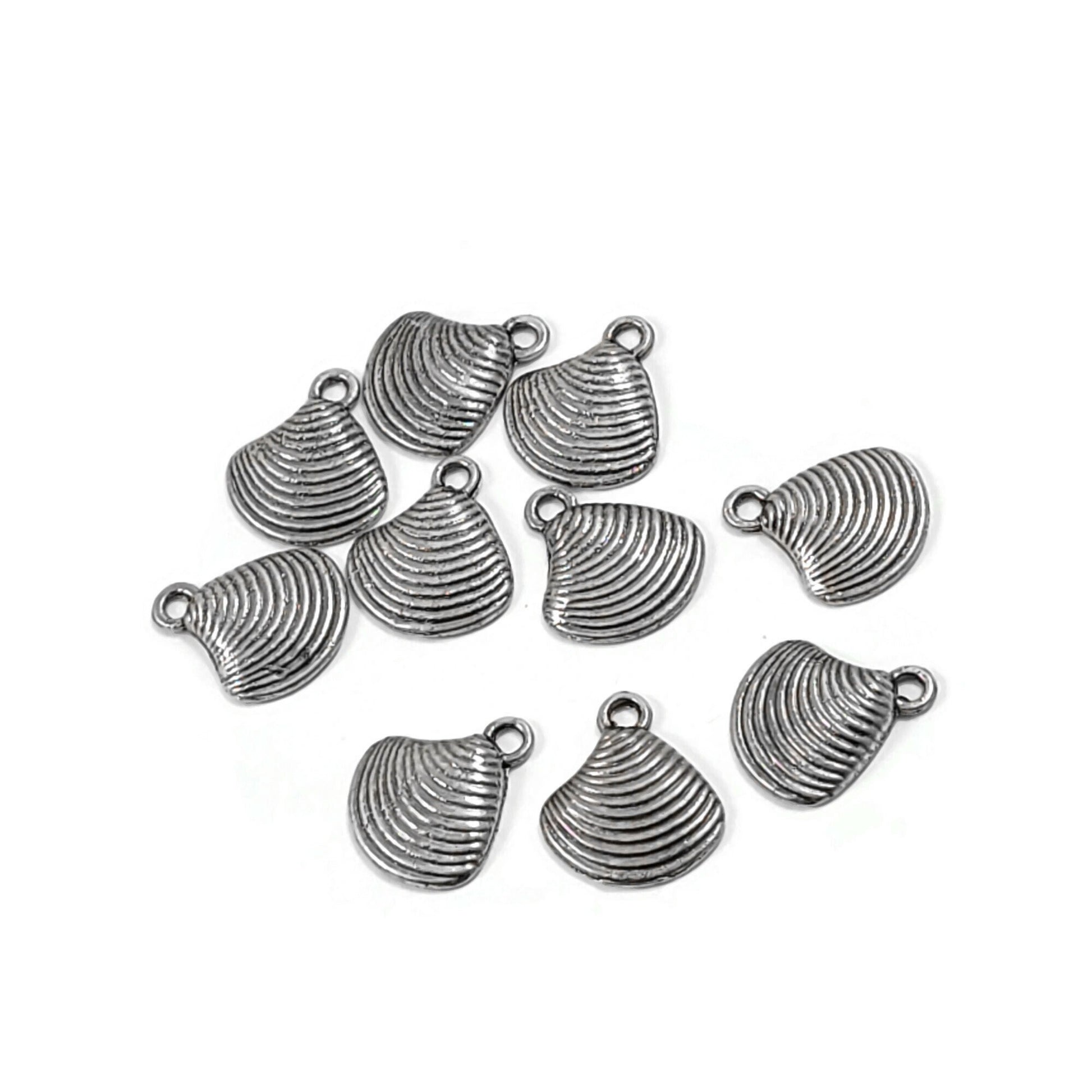 Cute sea shell charms, 15mm nickel free ocean pendants, Hypoallergenic nautical jewelry making