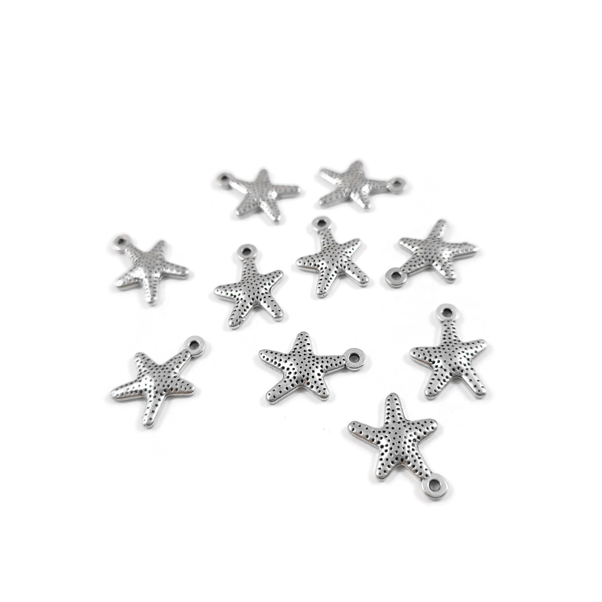Cute starfish sea star charms, 16mm nickel free ocean pendants, Hypoallergenic nautical jewelry making