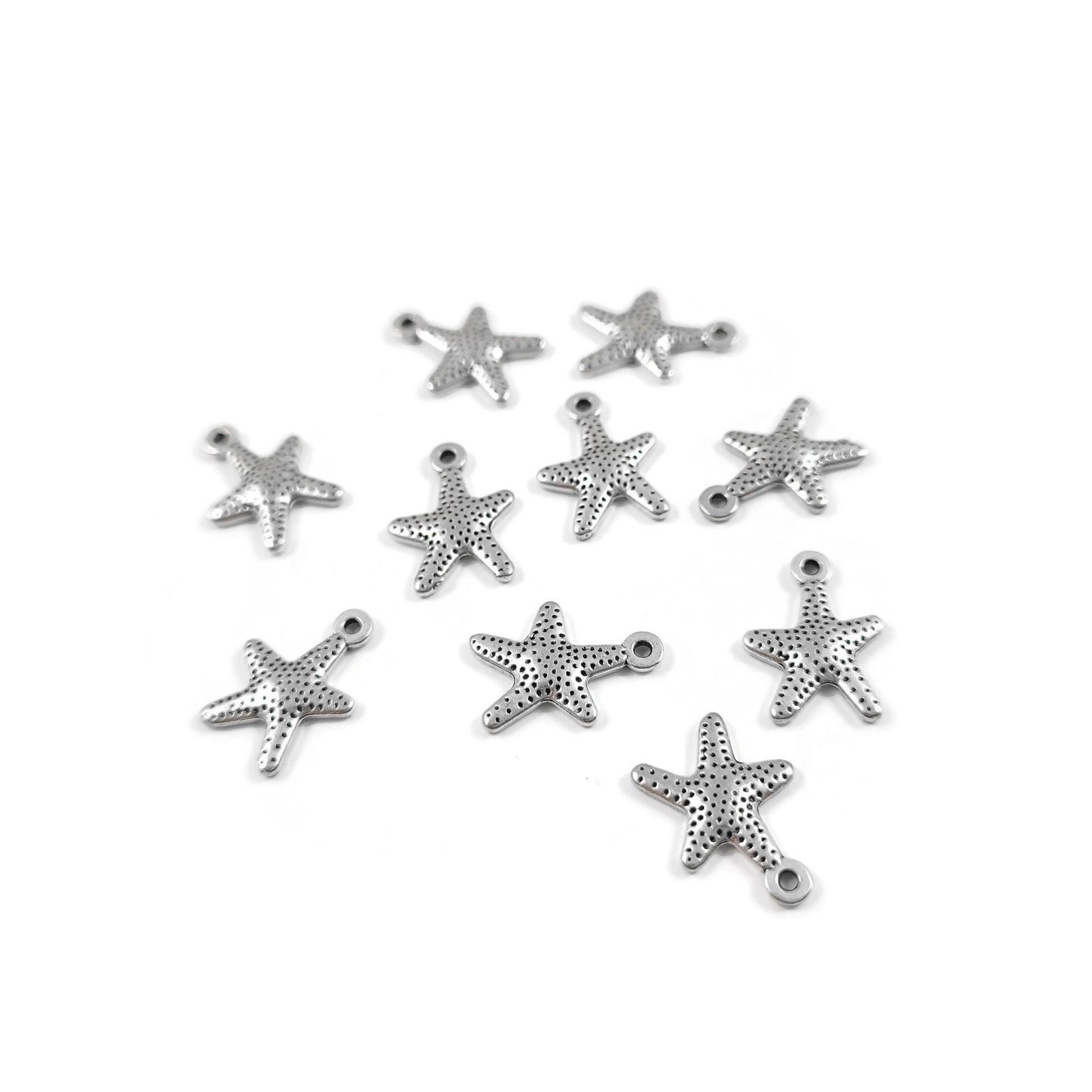 Cute starfish sea star charms, 16mm nickel free ocean pendants, Hypoallergenic nautical jewelry making