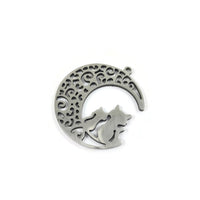Cat and moon pendant, Stainless steel hypoallergenic, DIY celestial necklace pendant