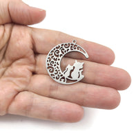 Cat and moon pendant, Stainless steel hypoallergenic, DIY celestial necklace pendant