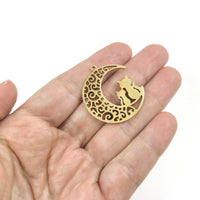 Cat and moon pendant, Stainless steel hypoallergenic, DIY celestial necklace pendant