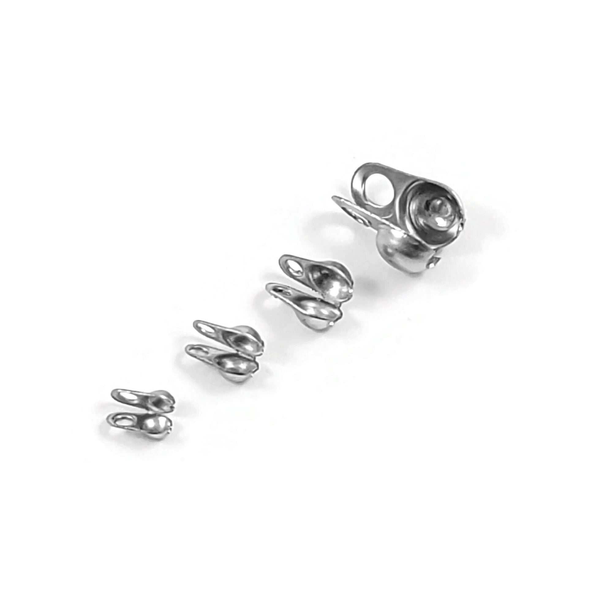 Stainless Steel Bead Tips, 50pcs knot covers, Clamshell crimp cover ends, Tarnish free jewelry making findings