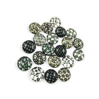 Mixed black floral glass cabochons - set of 20 round dome cabochons - 12mm
