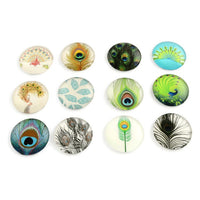Mixed feather glass cabochons, 12mm flat round domed cabochons, Set of 50, Jewelry making
