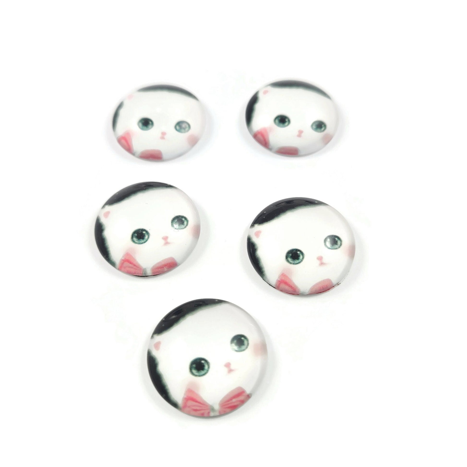 5 Cat glass cabochons, 20mm glass dome cabochon, Jewelry making supplies