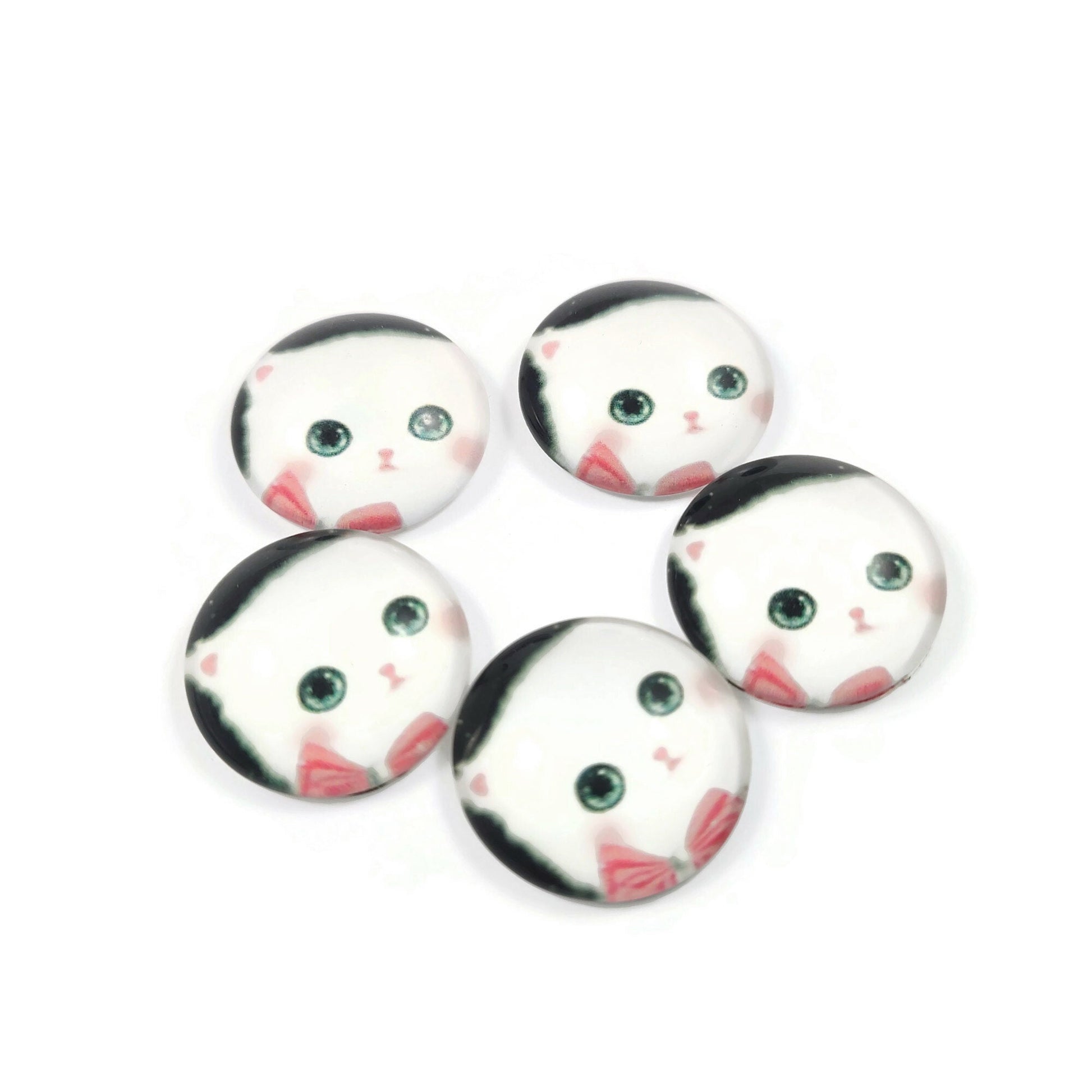 5 Cat glass cabochons, 20mm glass dome cabochon, Jewelry making supplies