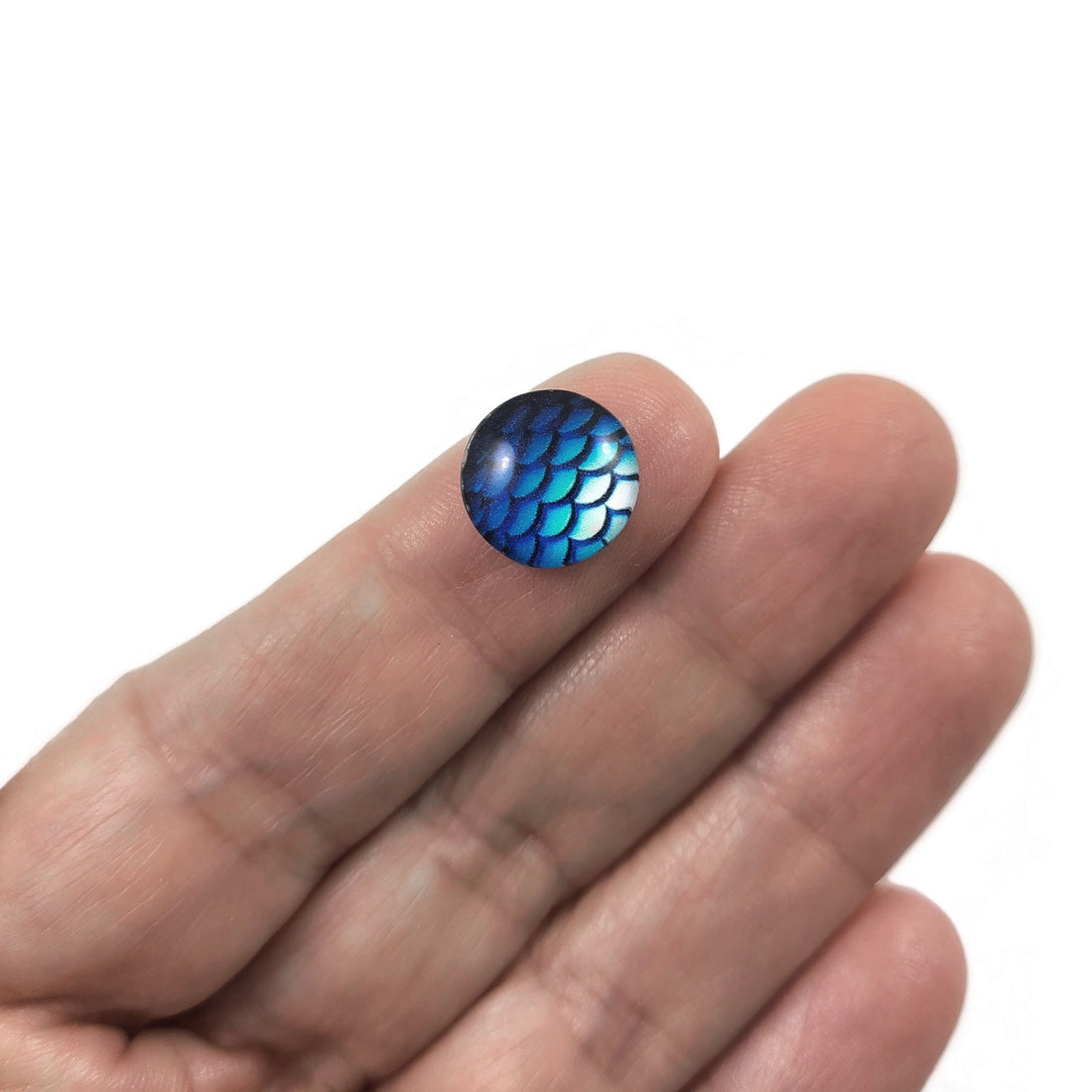 Mermaid glass cabochons, 12mm flat round domed cabochons, Set of 10, Jewelry making