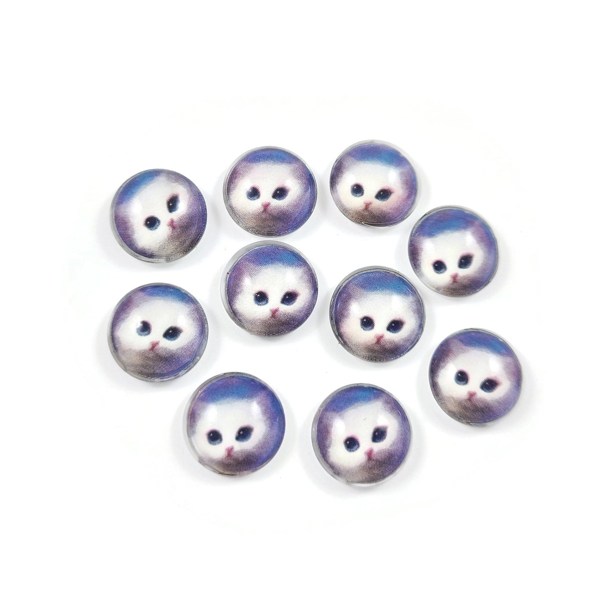 10 Cat glass cabochons, 12mm glass dome cabochon, Jewelry making supplies