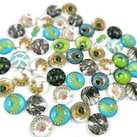 Mixed feather glass cabochons, 12mm flat round domed cabochons, Set of 50, Jewelry making