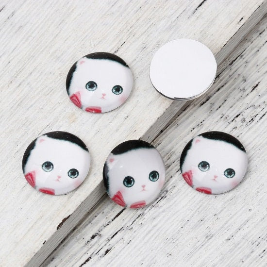 5 Cat glass cabochons, 20mm glass dome cabochon, Jewelry making supplies