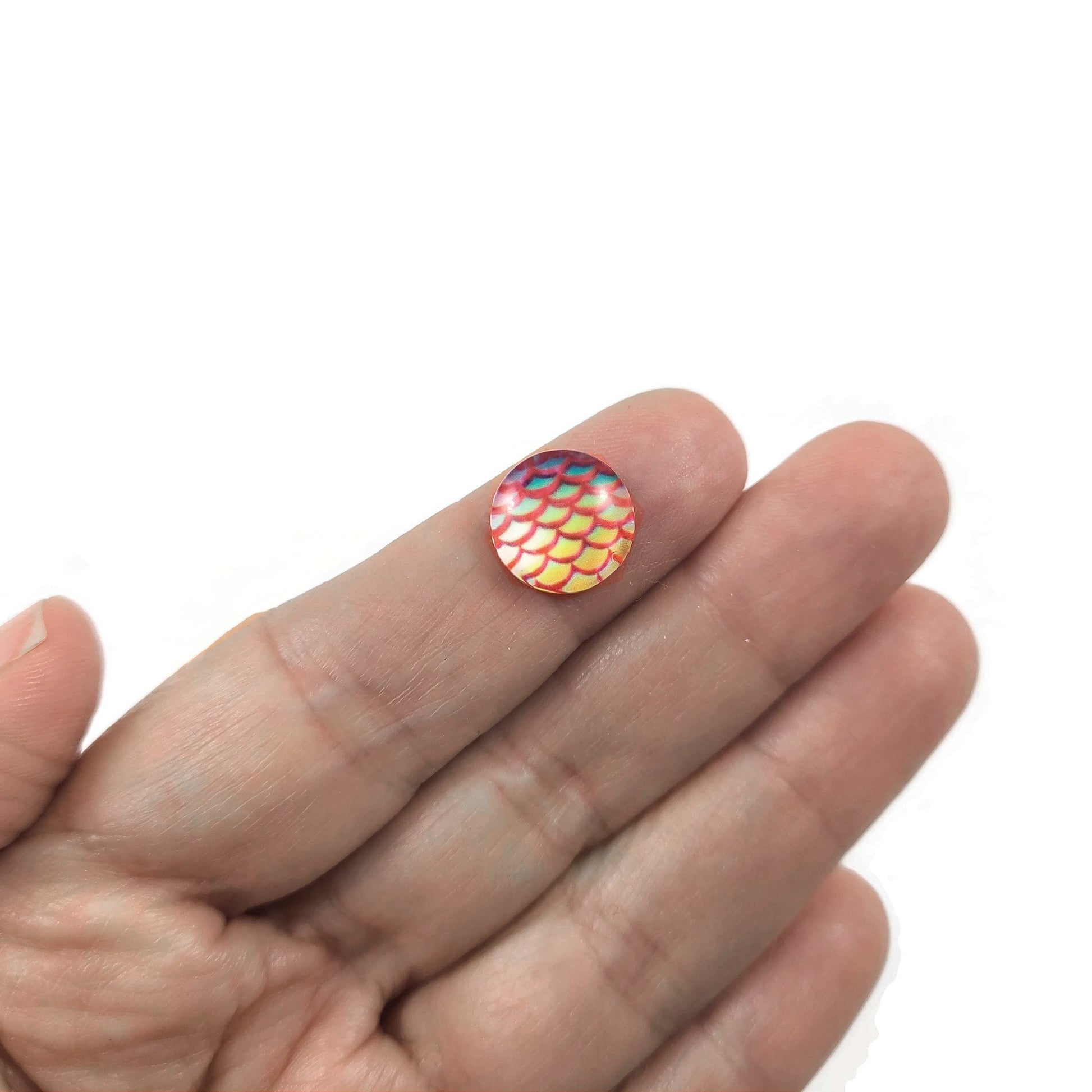 Mermaid glass cabochons, 12mm flat round domed cabochons, Set of 10, Jewelry making