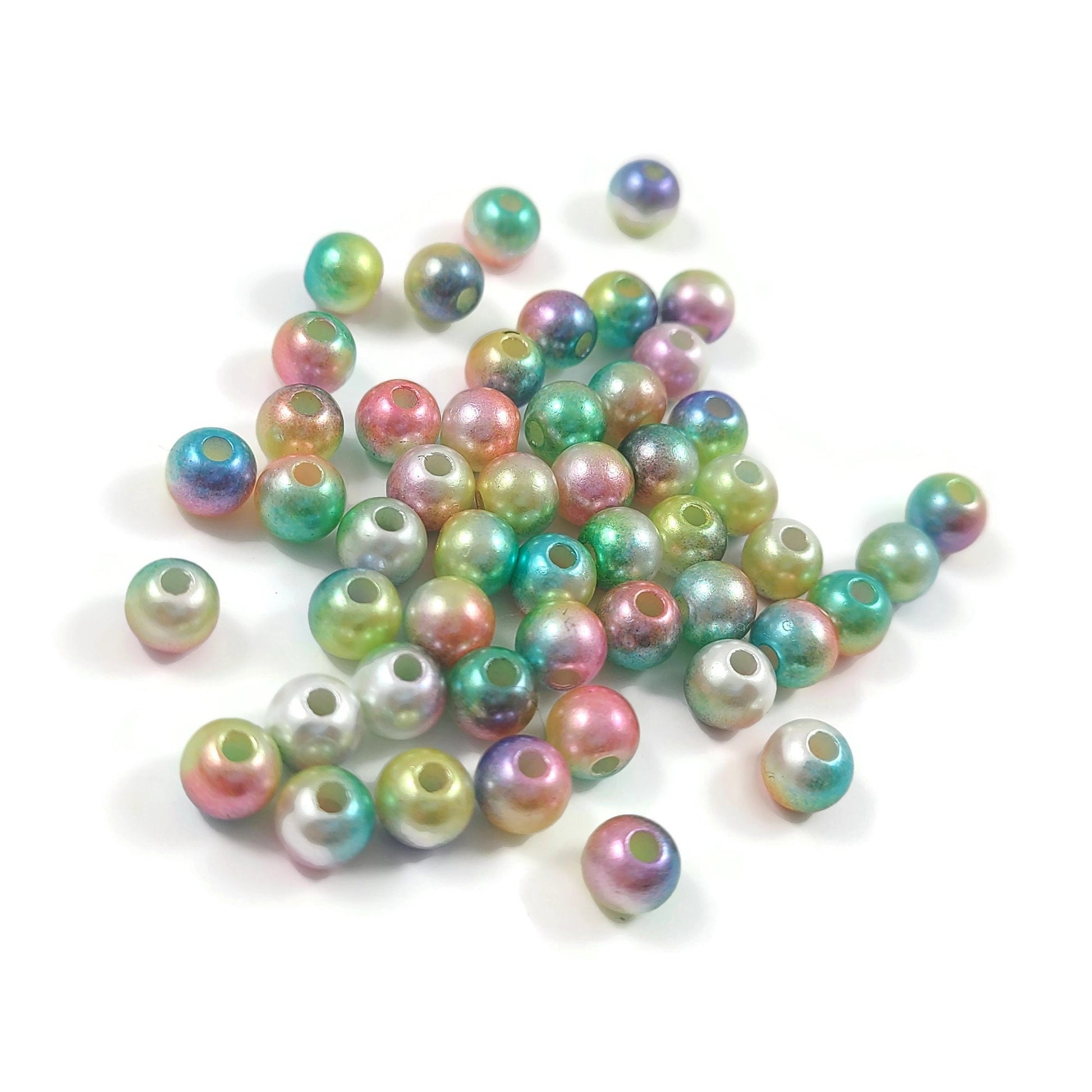 50 rainbow pearly gradient beads, Assorted 6mm plastic beads for jewelry making