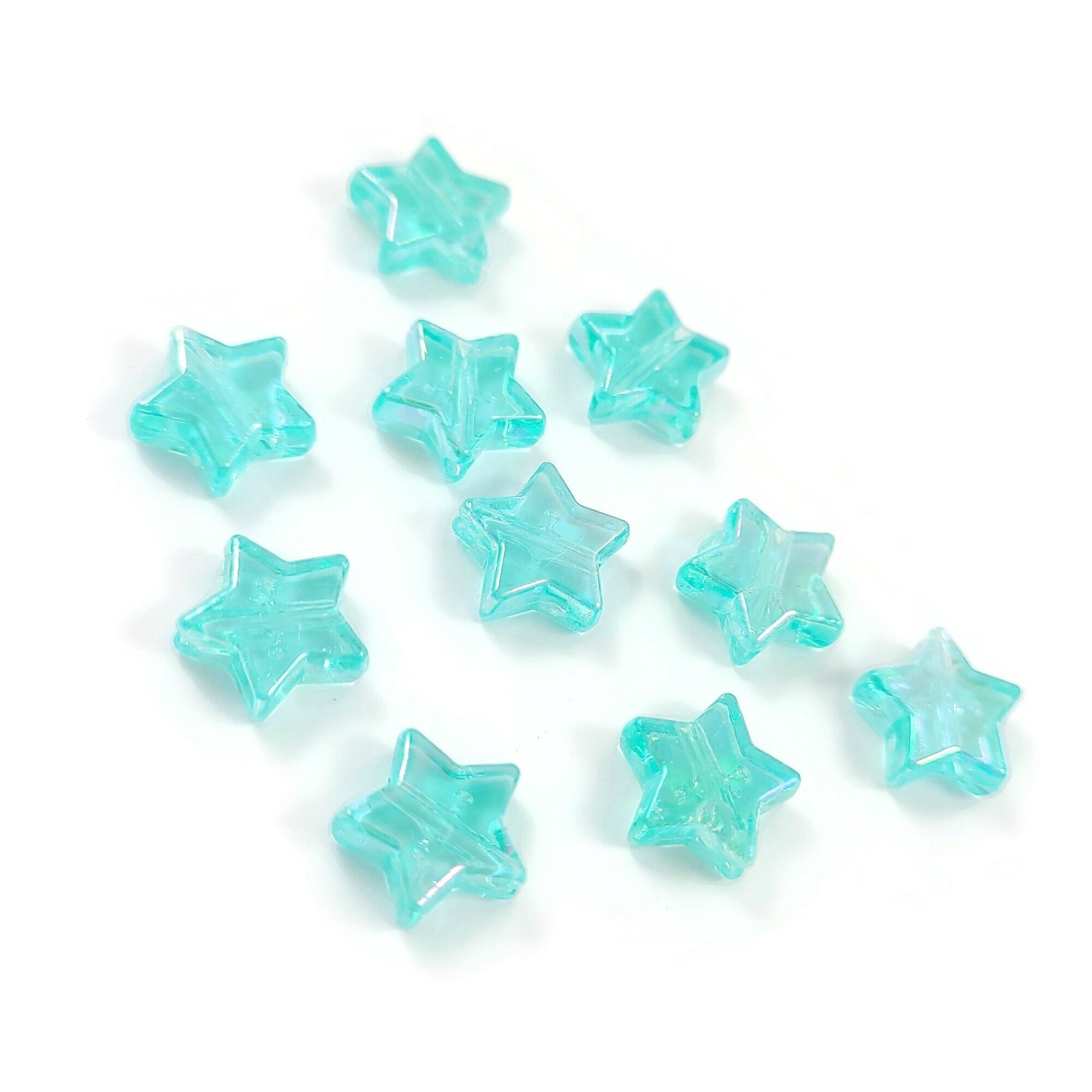 10 transparent pearly heart beads, Aqua turquoise 10mm acrylic beads for jewelry making