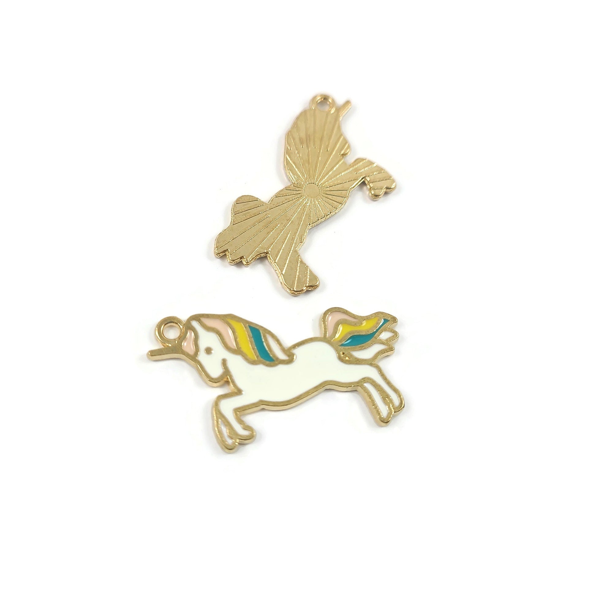 5 unicorn enamel charms, Nickel free metal pendants, Cute pendants for jewelry making