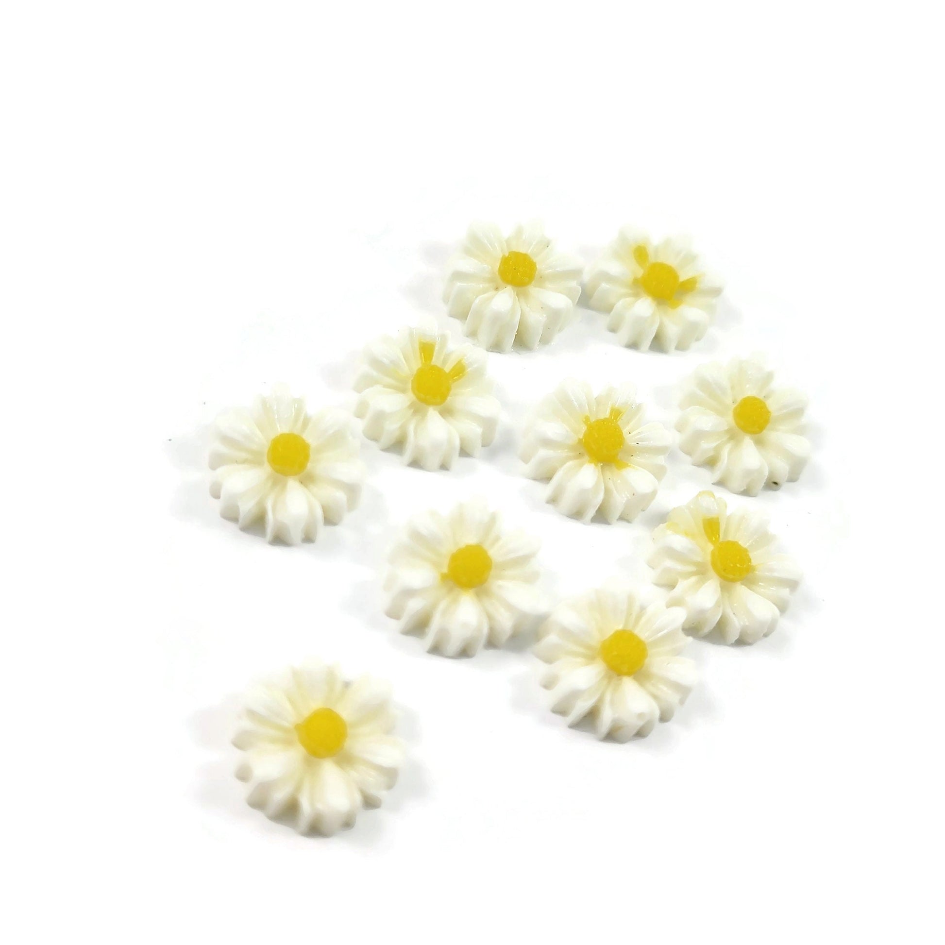 Resin daisy cabochons, Cute white flower embellishments, Flatback cabochons, Bulk pack, Jewelry making supplies