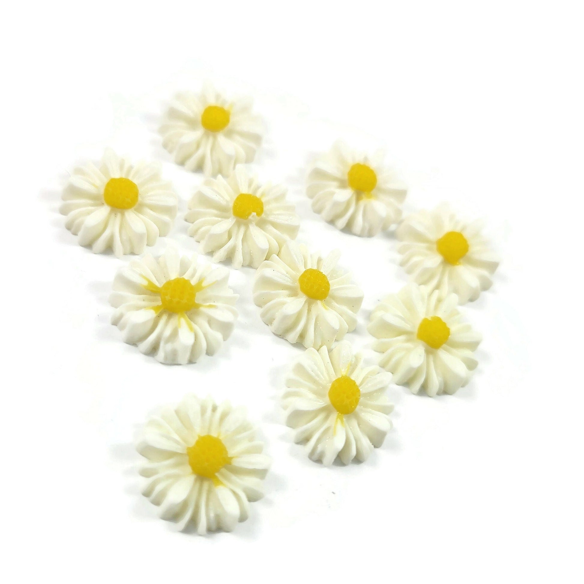 Resin daisy cabochons, Cute white flower embellishments, Flatback cabochons, Bulk pack, Jewelry making supplies