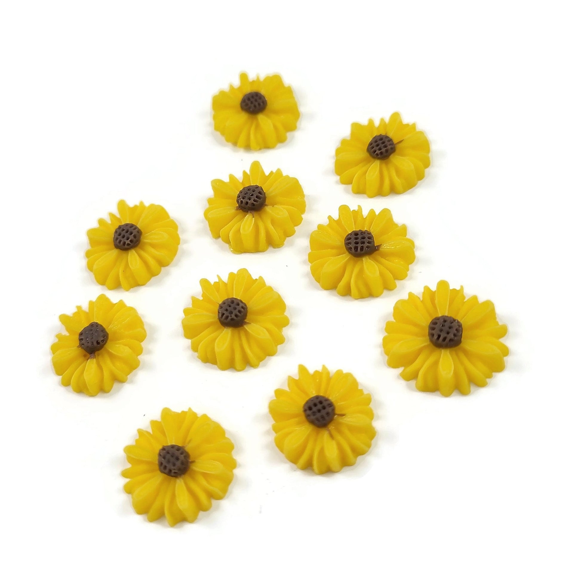 Resin daisy cabochons, Cute yellow flower embellishments, Flatback cabochons, Bulk pack, Jewelry making supplies
