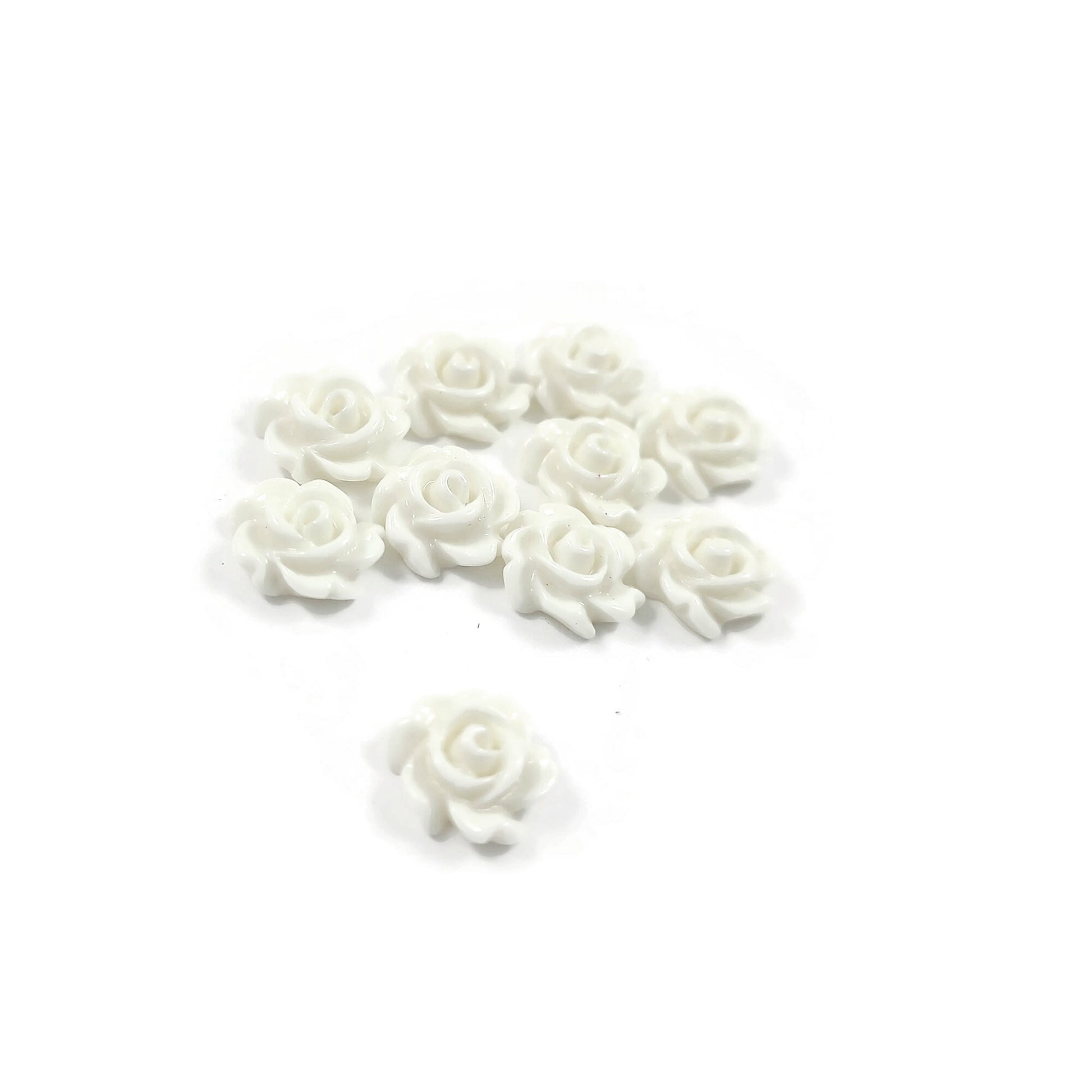 Dainty white flower cabochons, 7mm resin rose embellishments, Flatback earring cabochons, Jewelry making supplies