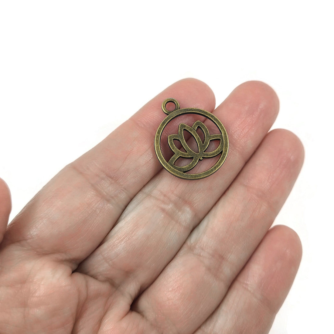 Bronze lotus charms, Nickel free metal pendants, Yoga, zen, chakra jewelry making