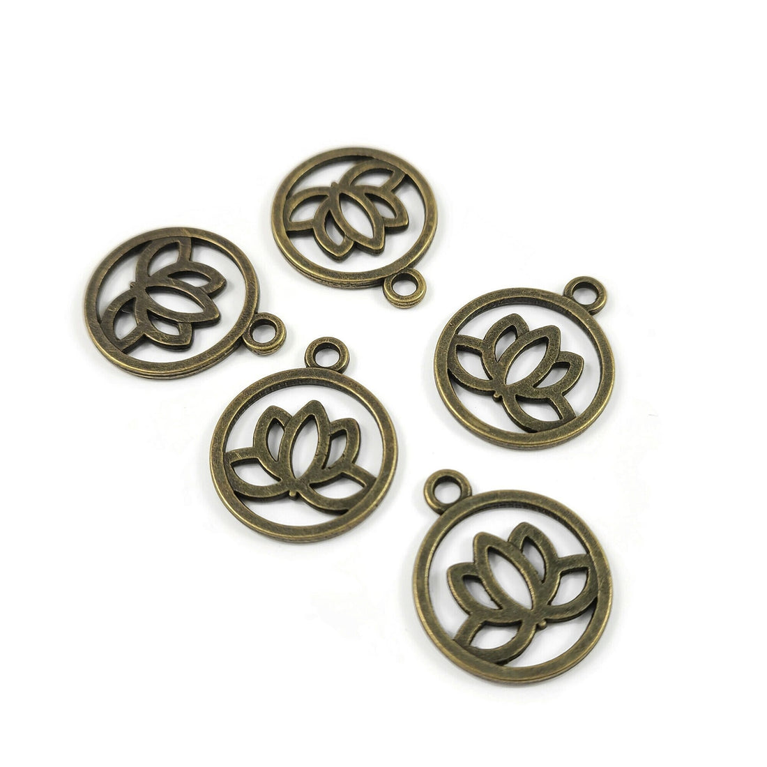 Bronze lotus charms, Nickel free metal pendants, Yoga, zen, chakra jewelry making