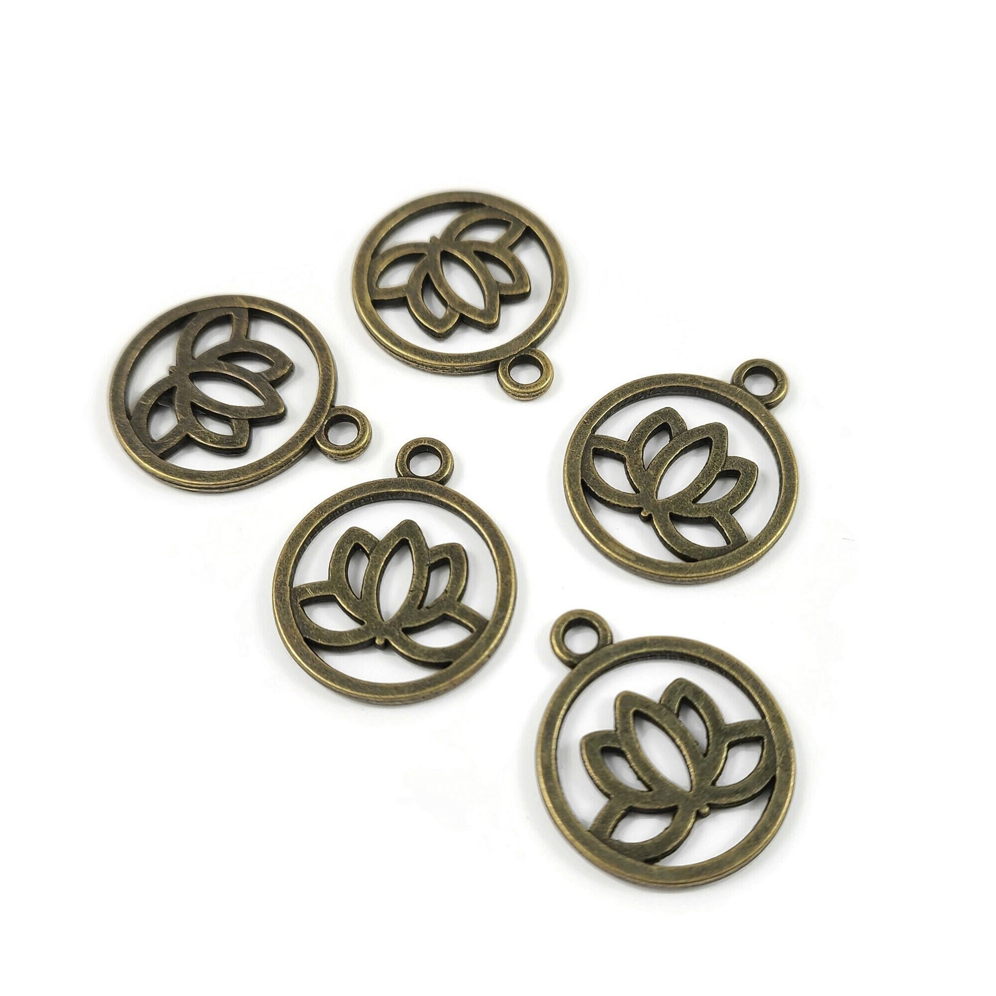 Bronze lotus charms, Nickel free metal pendants, Yoga, zen, chakra jewelry making