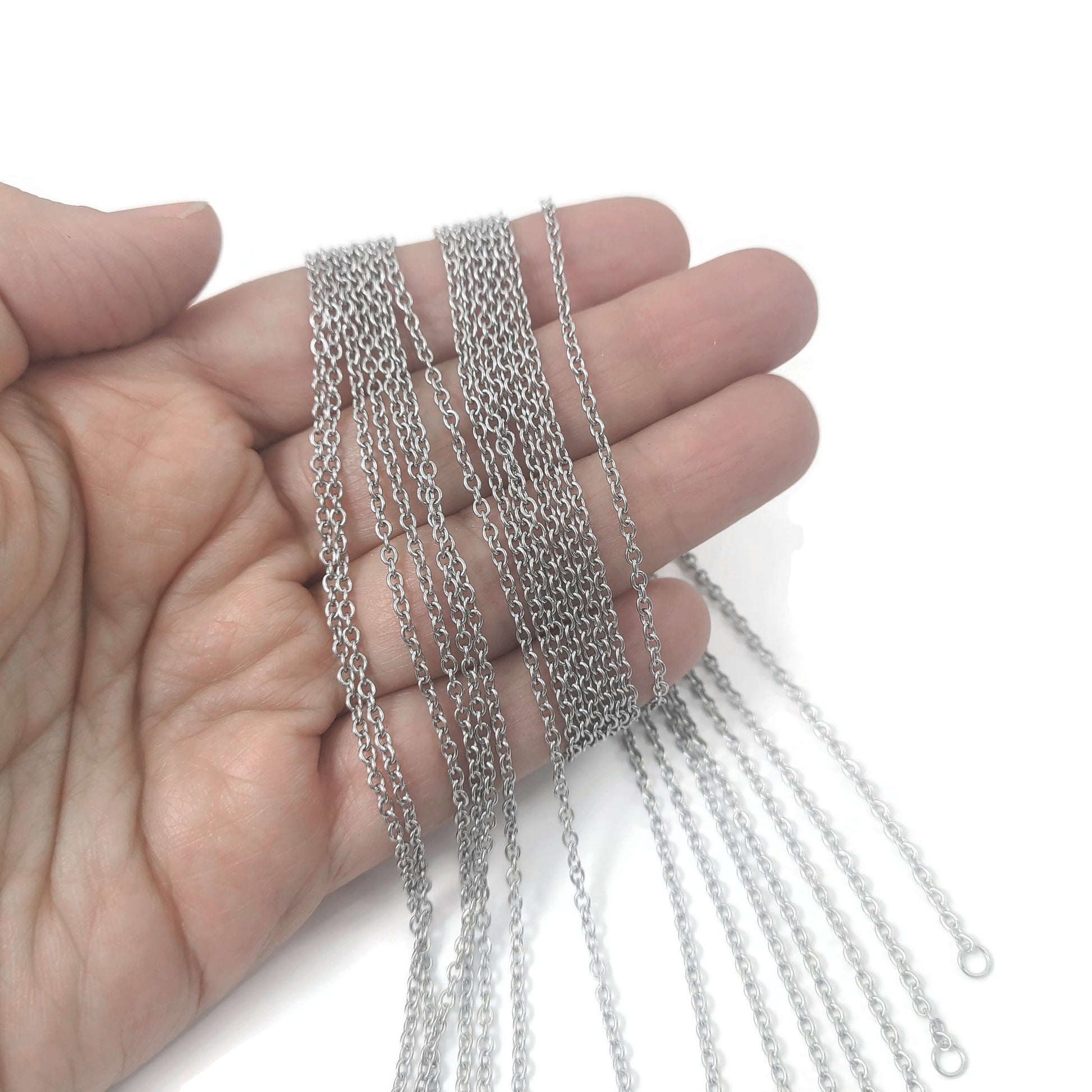 Cable chain necklace, Silver stainless steel, Bulk lot for jewelry making, 20 inches, 22 inches