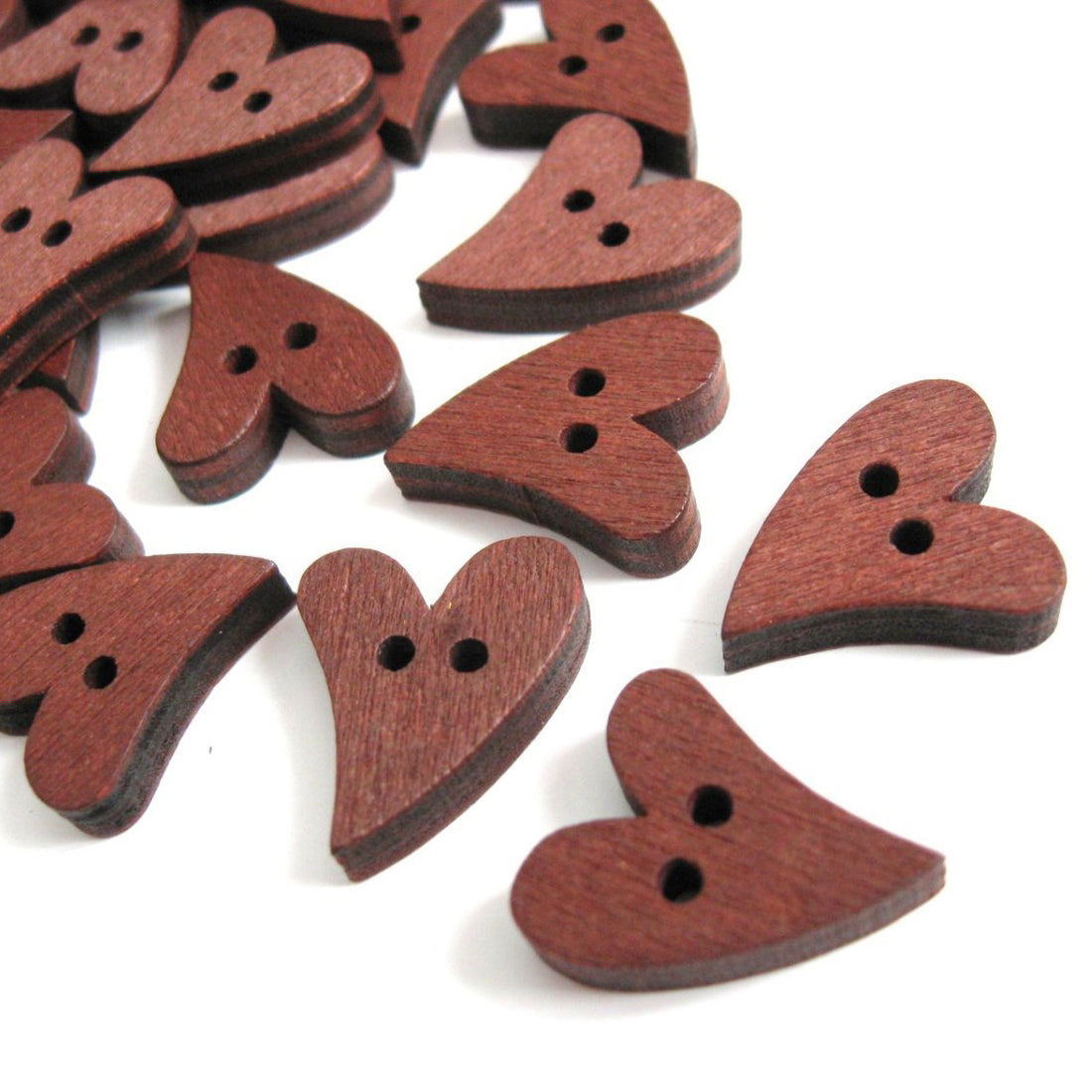6 Heart Wooden Buttons - craft buttons 20mm